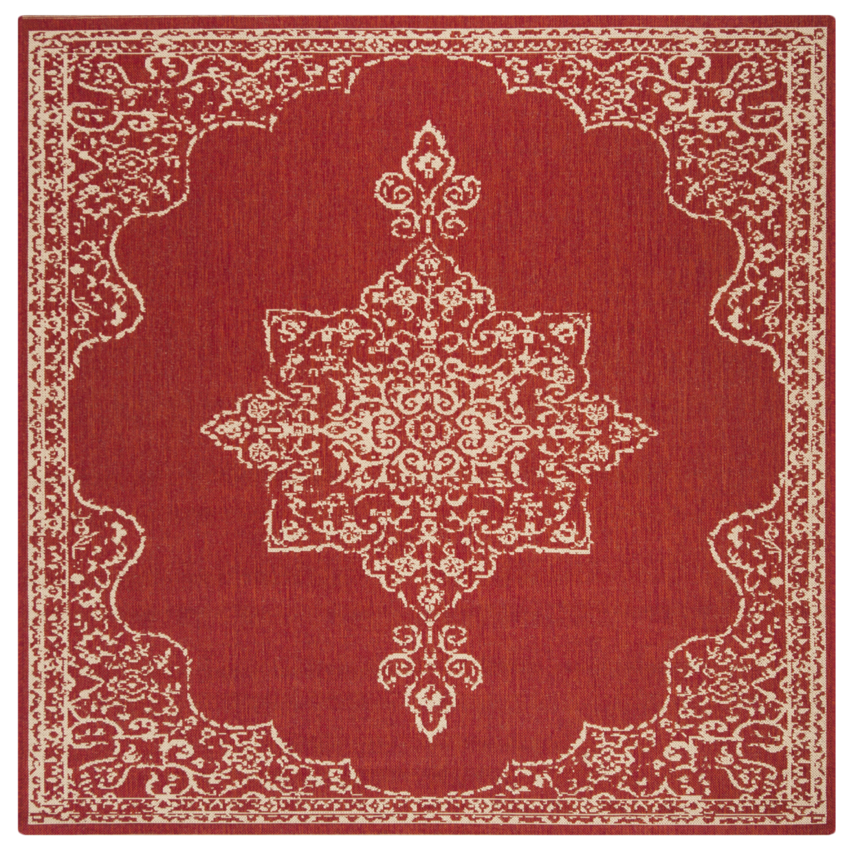 SAFAVIEH Indoor Outdoor BHS180Q Beach House Red / Creme Rug