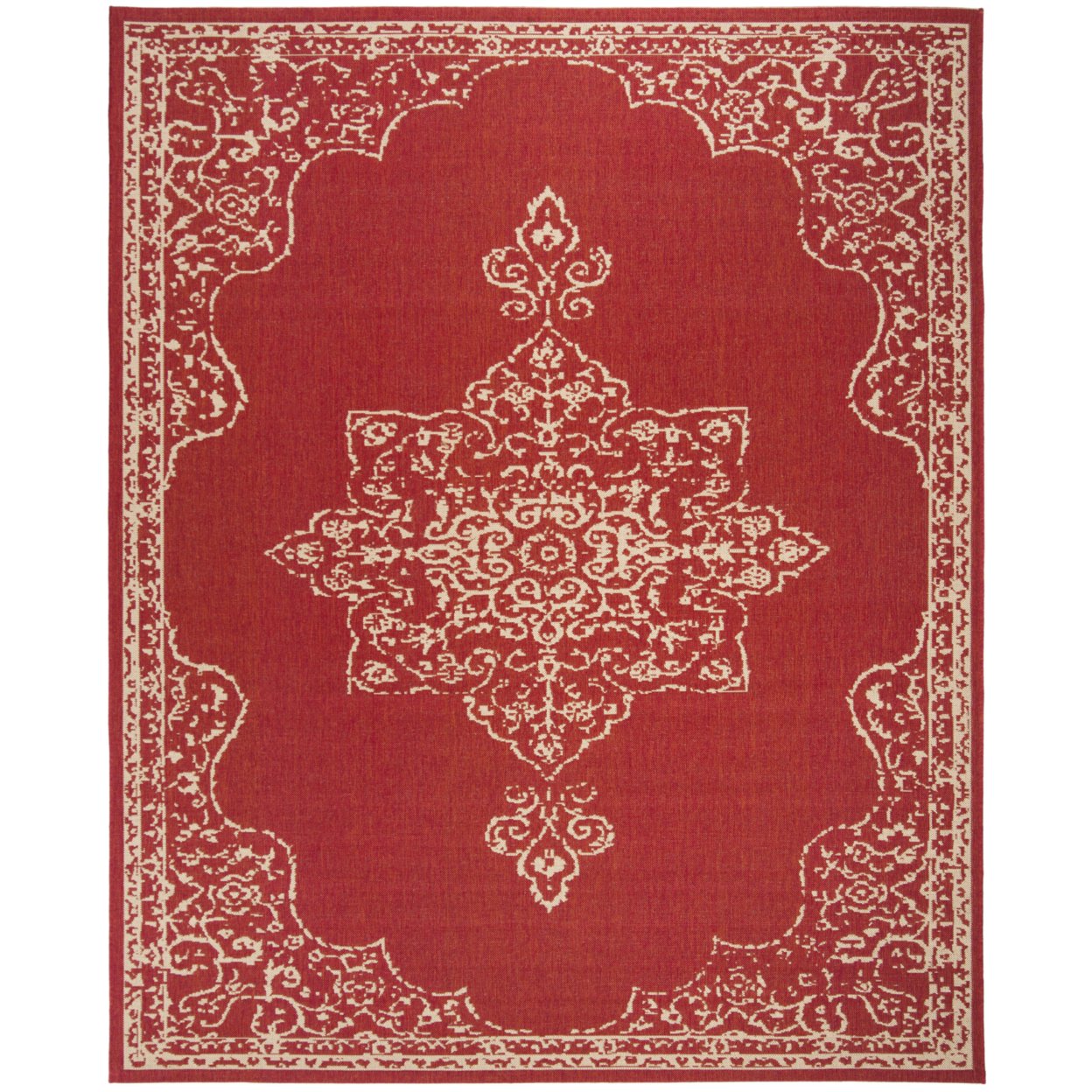 SAFAVIEH Indoor Outdoor BHS180Q Beach House Red / Creme Rug