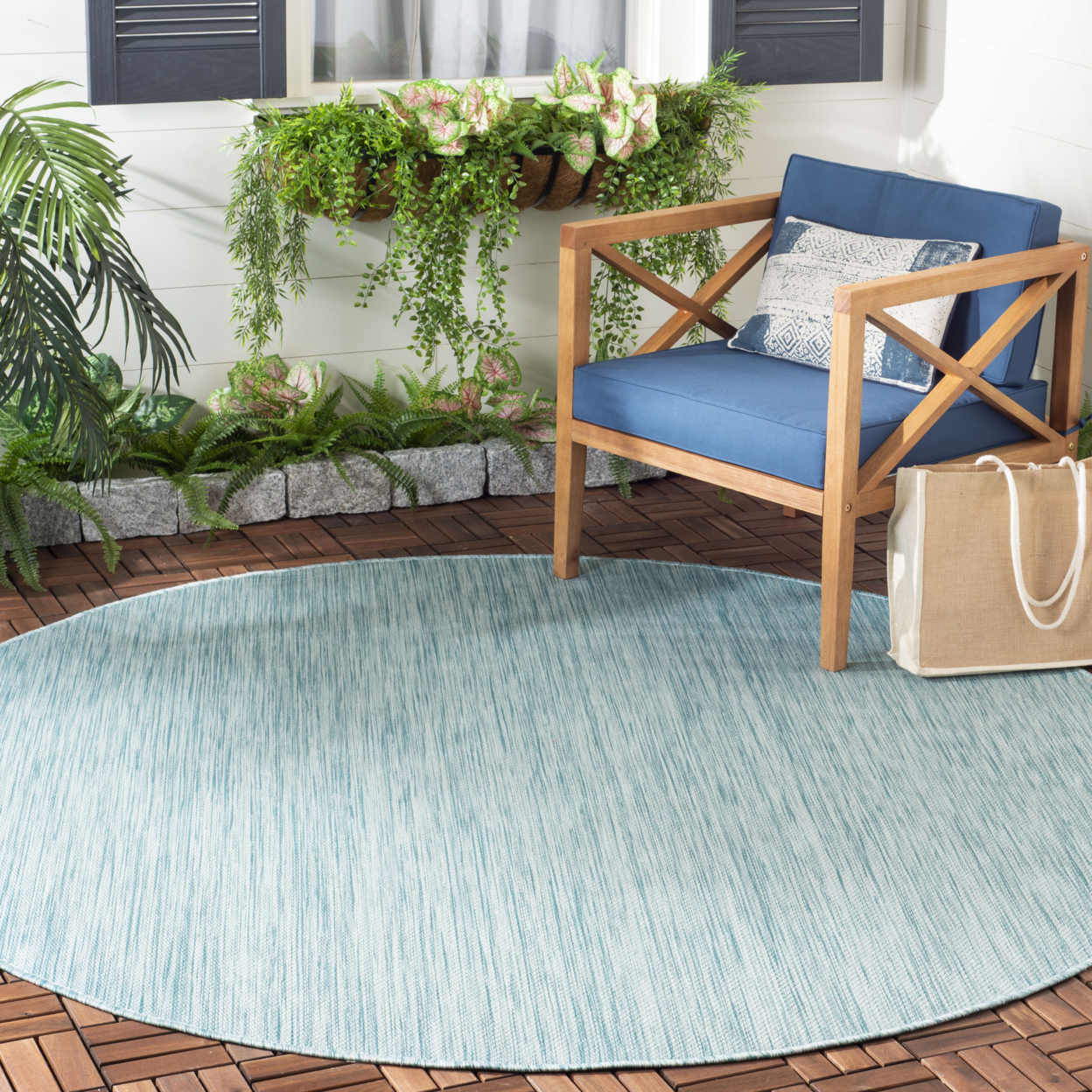 SAFAVIEH Outdoor BHS218J Beach House Collection Aqua Rug