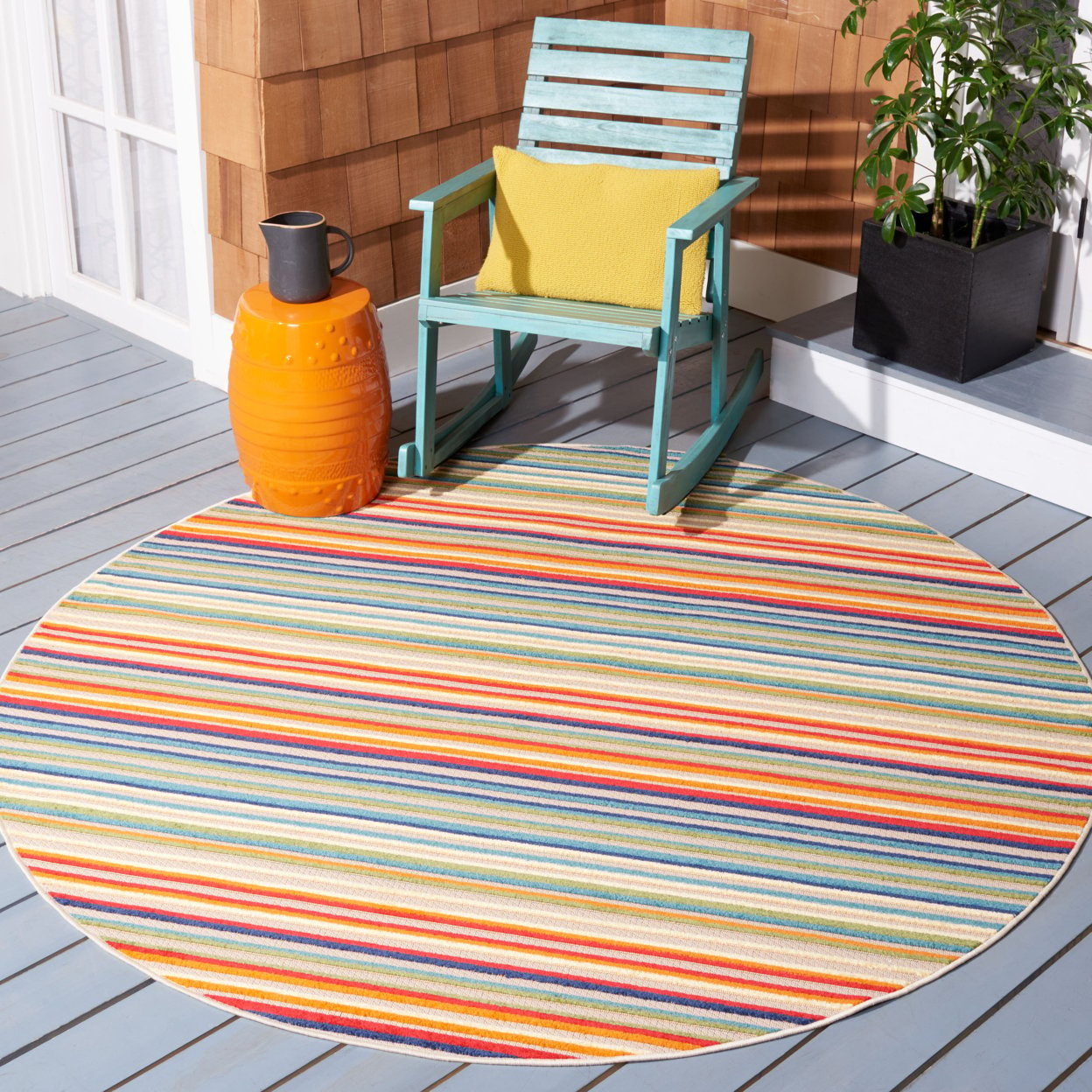 SAFAVIEH Outdoor CBN323A Cabana Collection Ivory / Green Rug