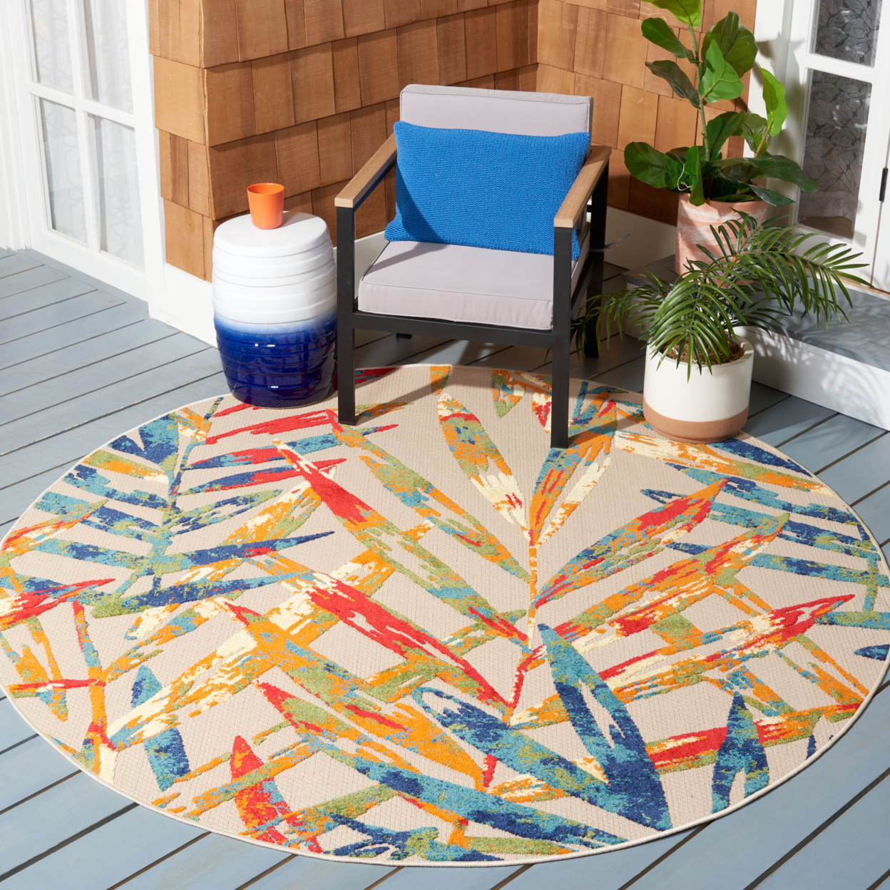 SAFAVIEH Outdoor CBN368A Cabana Collection Ivory / Navy Rug