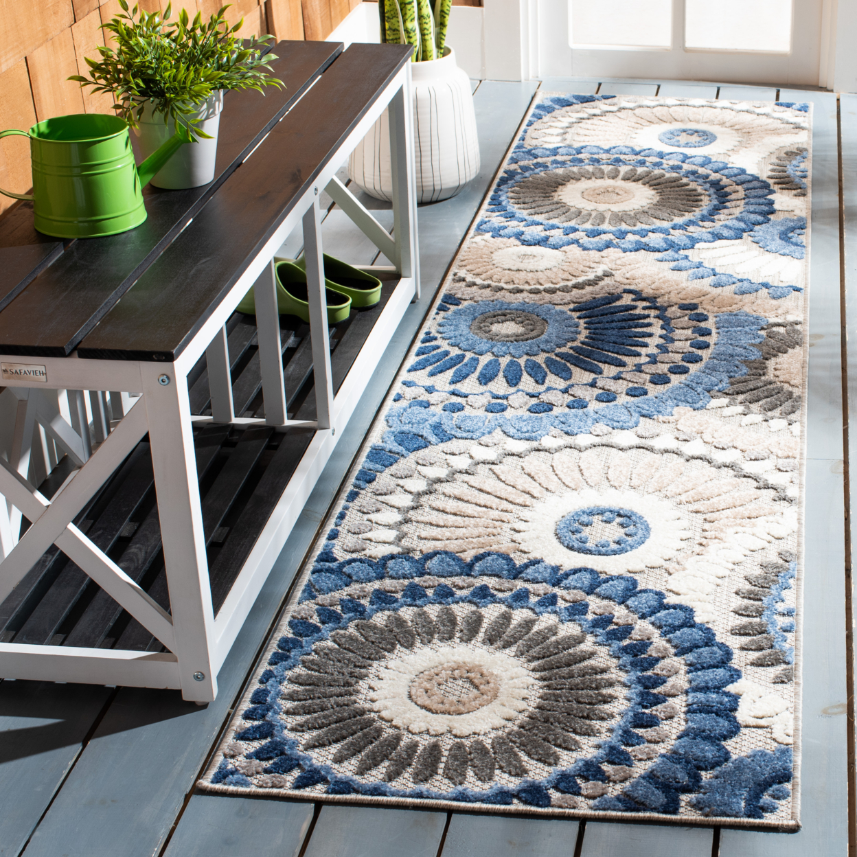 SAFAVIEH Outdoor CBN382G Cabana Collection Grey / Blue Rug