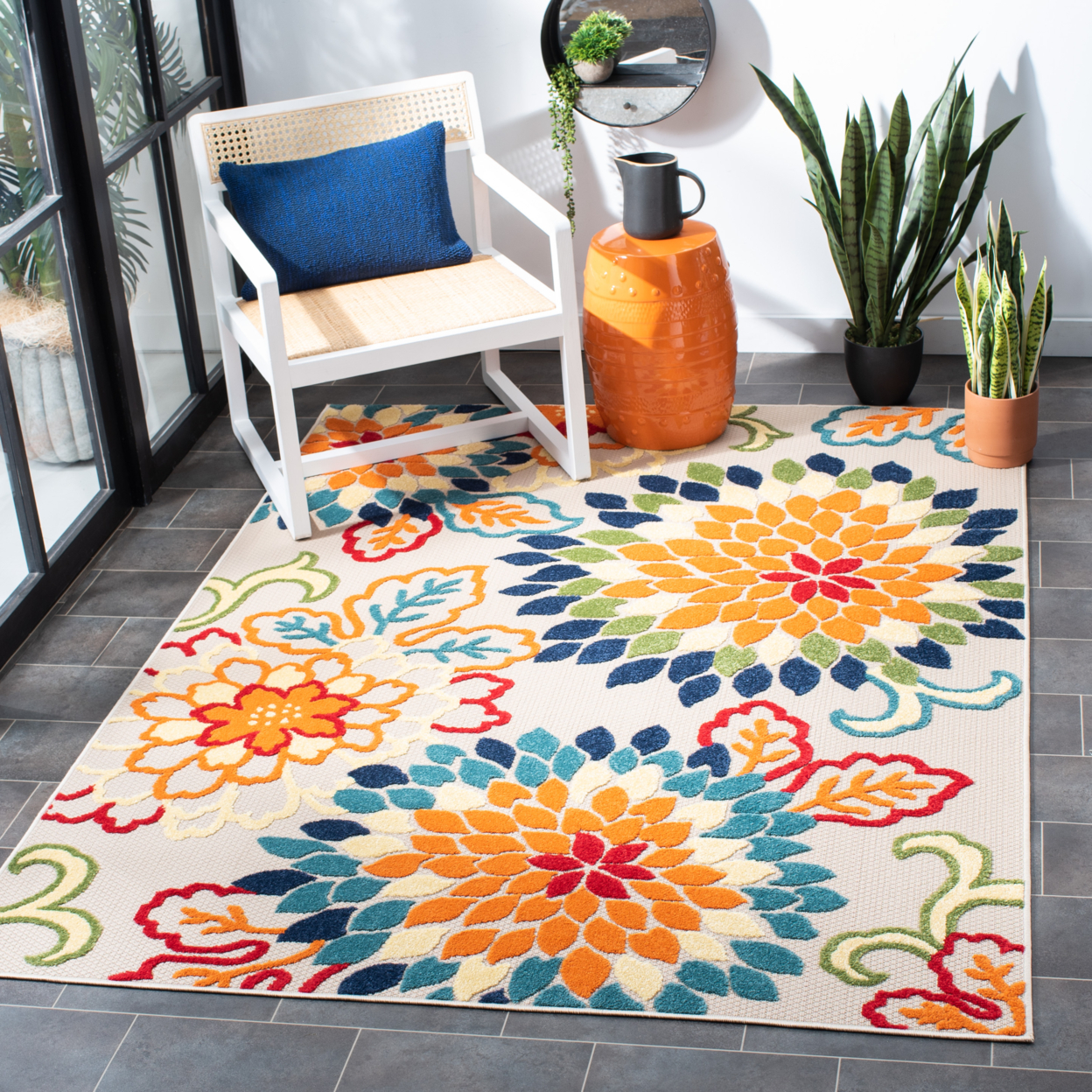 SAFAVIEH Outdoor CBN391A Cabana Collection Ivory / Orange Rug