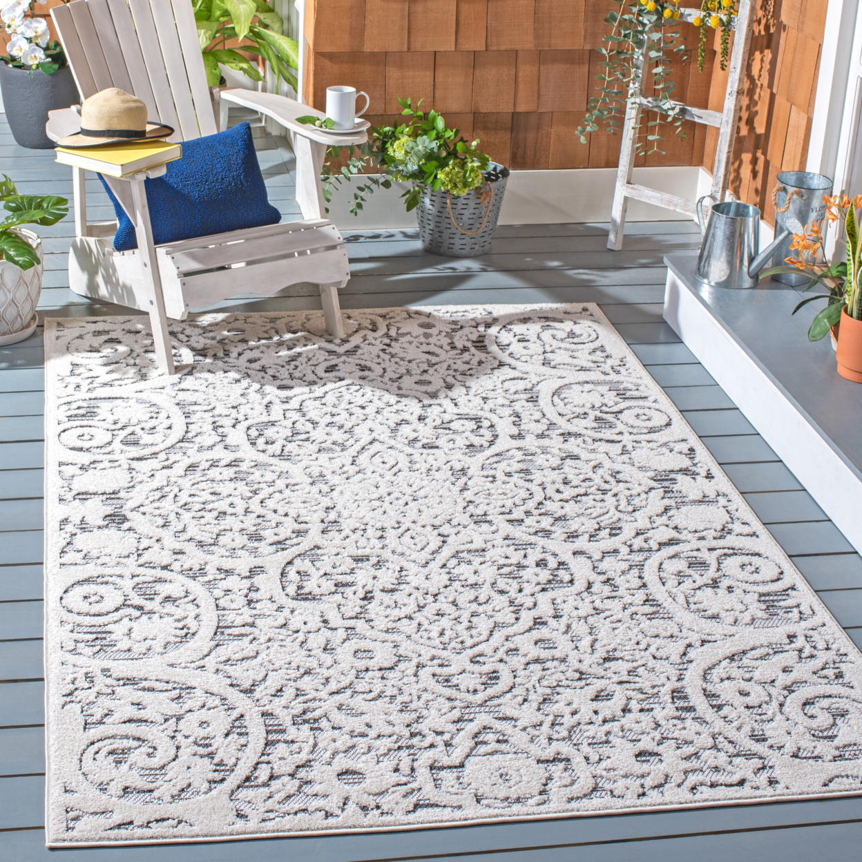 SAFAVIEH Outdoor CBN656A Cabana Collection Ivory / Grey Rug