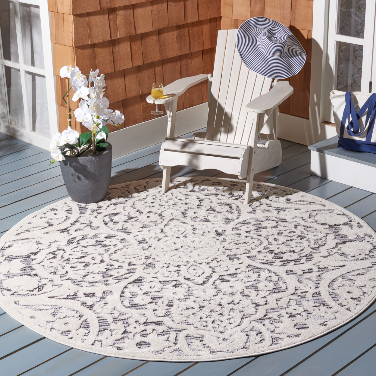 SAFAVIEH Outdoor CBN656A Cabana Collection Ivory / Grey Rug