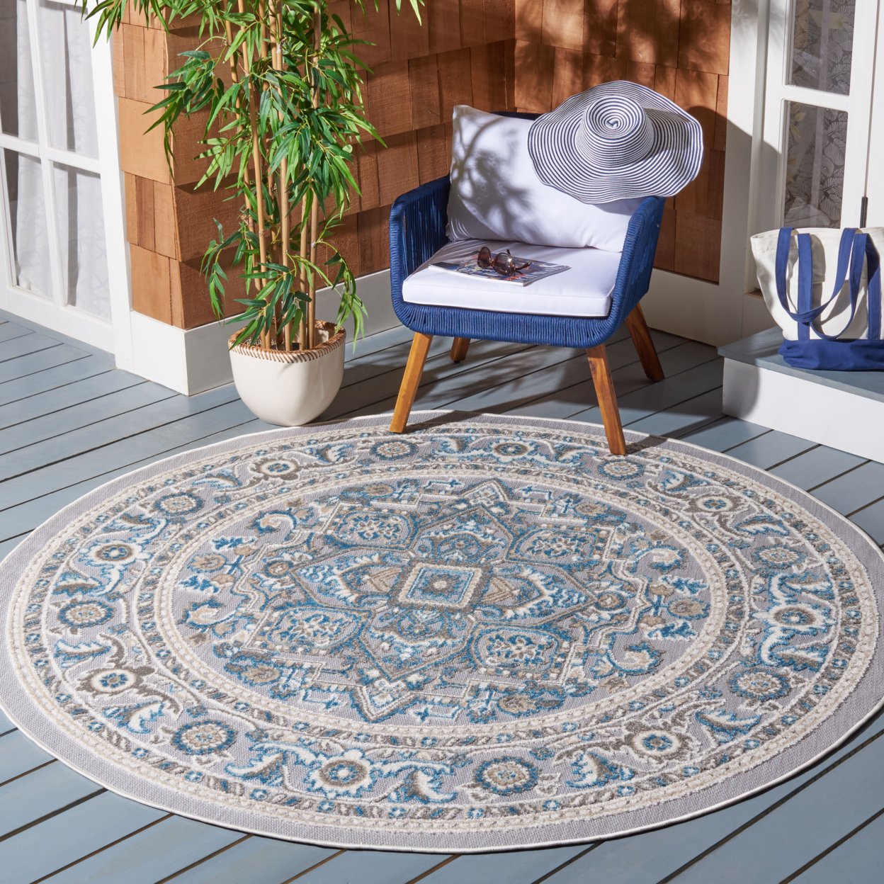 SAFAVIEH Outdoor CBN680N Cabana Collection Navy / Grey Rug