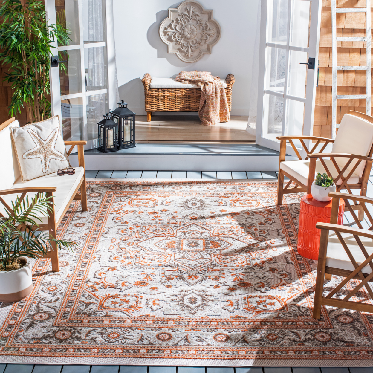 SAFAVIEH Outdoor CBN680B Cabana Collection Beige / Orange Rug