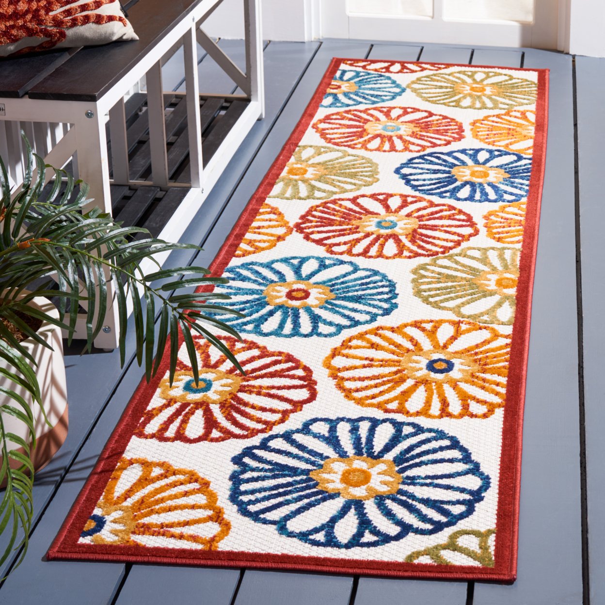 SAFAVIEH Outdoor CBN801A Cabana Collection Creme / Red Rug