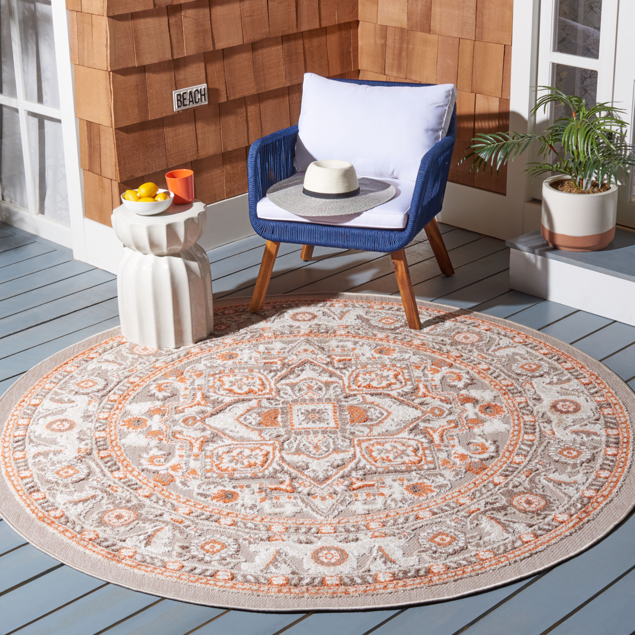 SAFAVIEH Outdoor CBN680B Cabana Collection Beige / Orange Rug