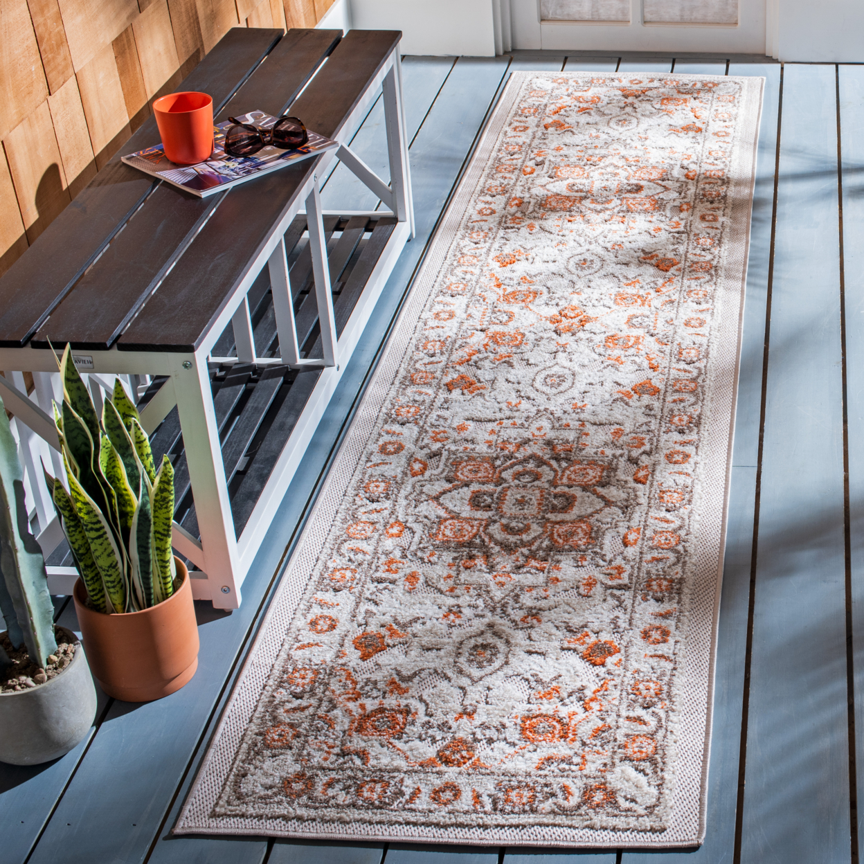 SAFAVIEH Outdoor CBN680B Cabana Collection Beige / Orange Rug