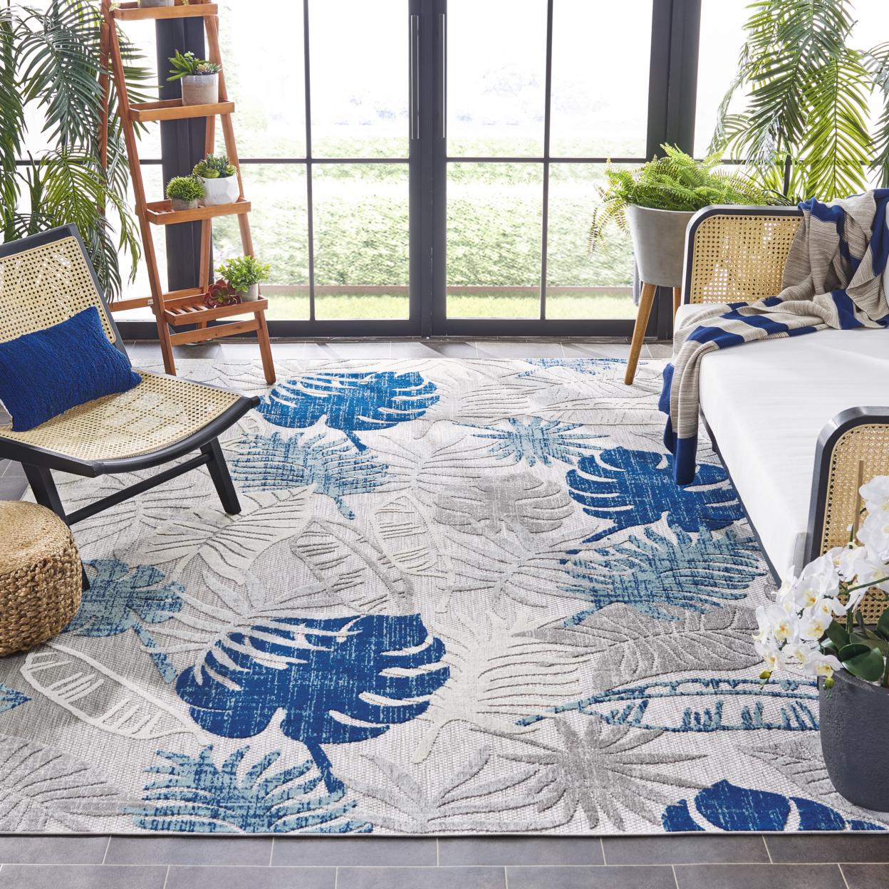 SAFAVIEH Outdoor CBN831F Cabana Collection Grey / Blue Rug