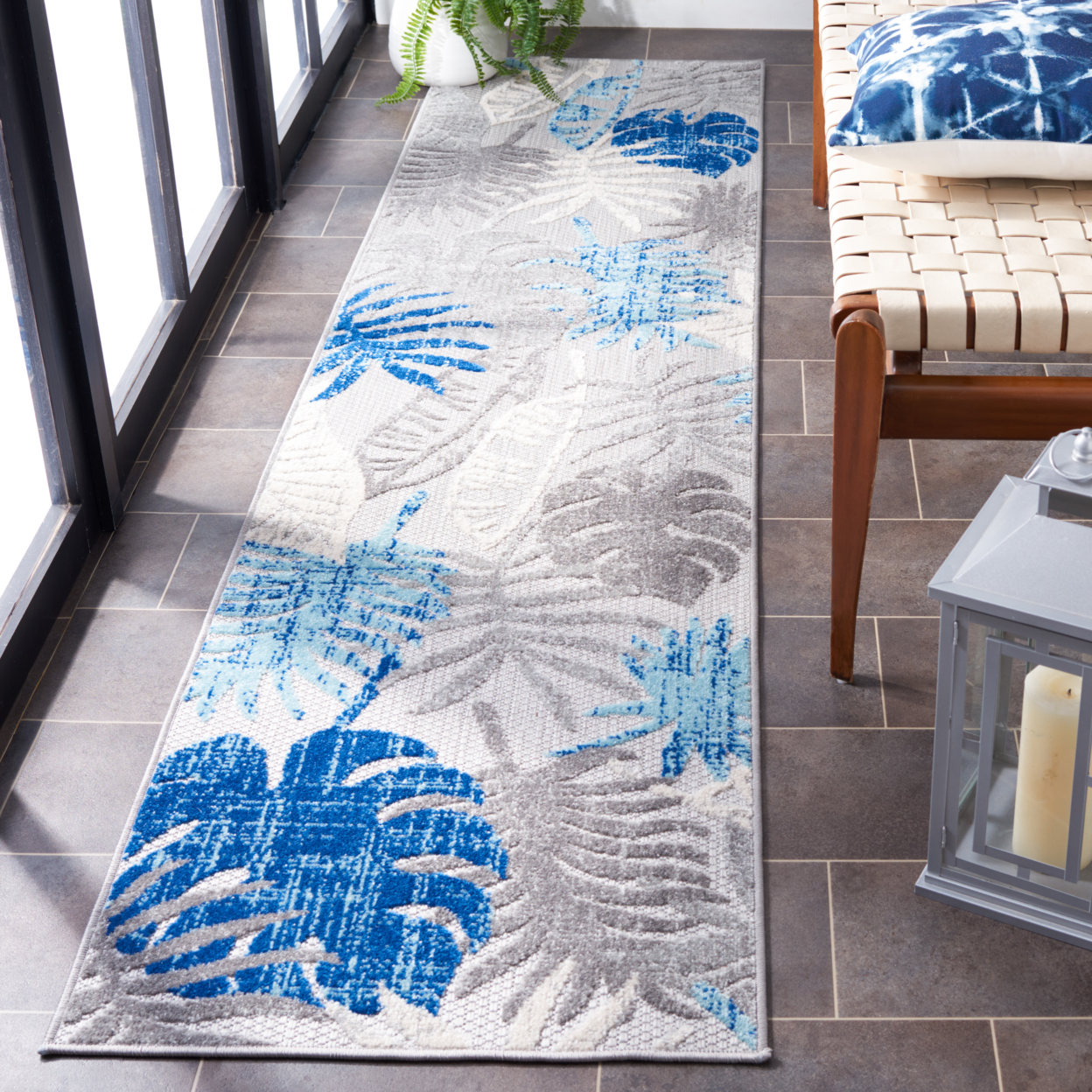 SAFAVIEH Outdoor CBN831F Cabana Collection Grey / Blue Rug