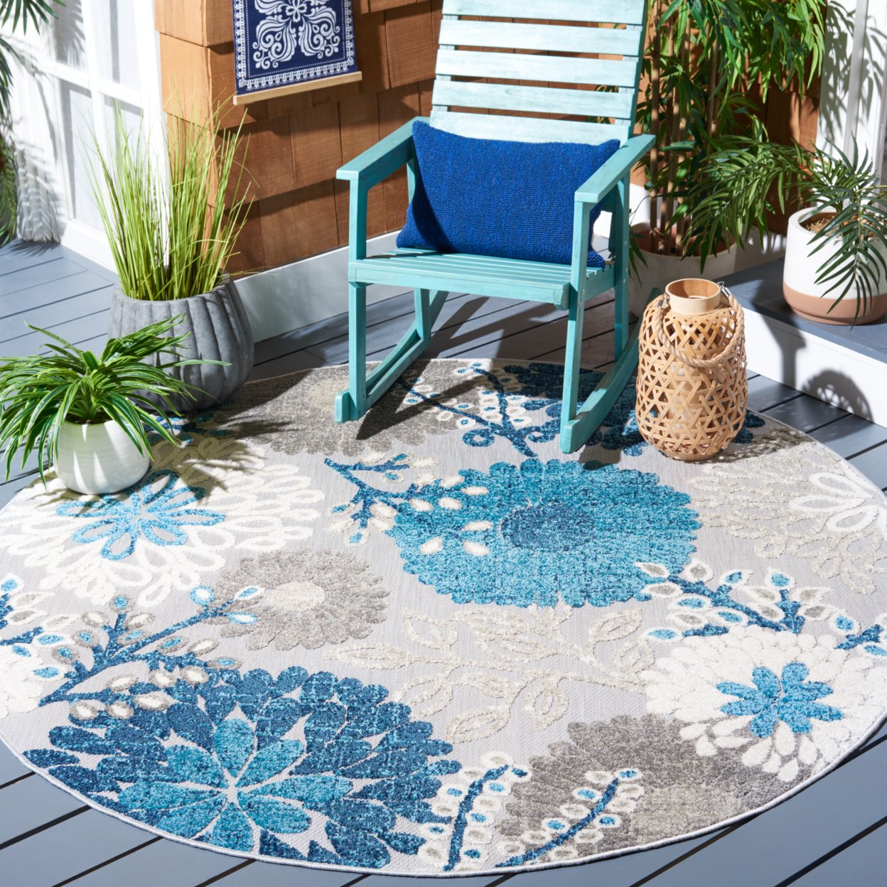 SAFAVIEH Outdoor CBN832F Cabana Collection Grey / Blue Rug