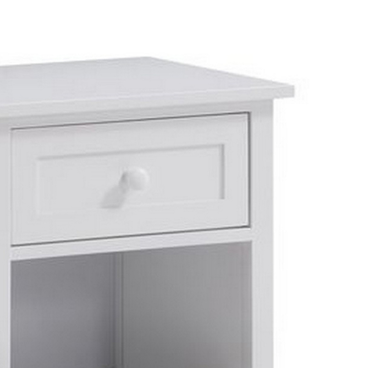 Mio 24 Inch Single Drawer Nightstand, Solid Wood, Open Shelf, Glossy White- Saltoro Sherpi