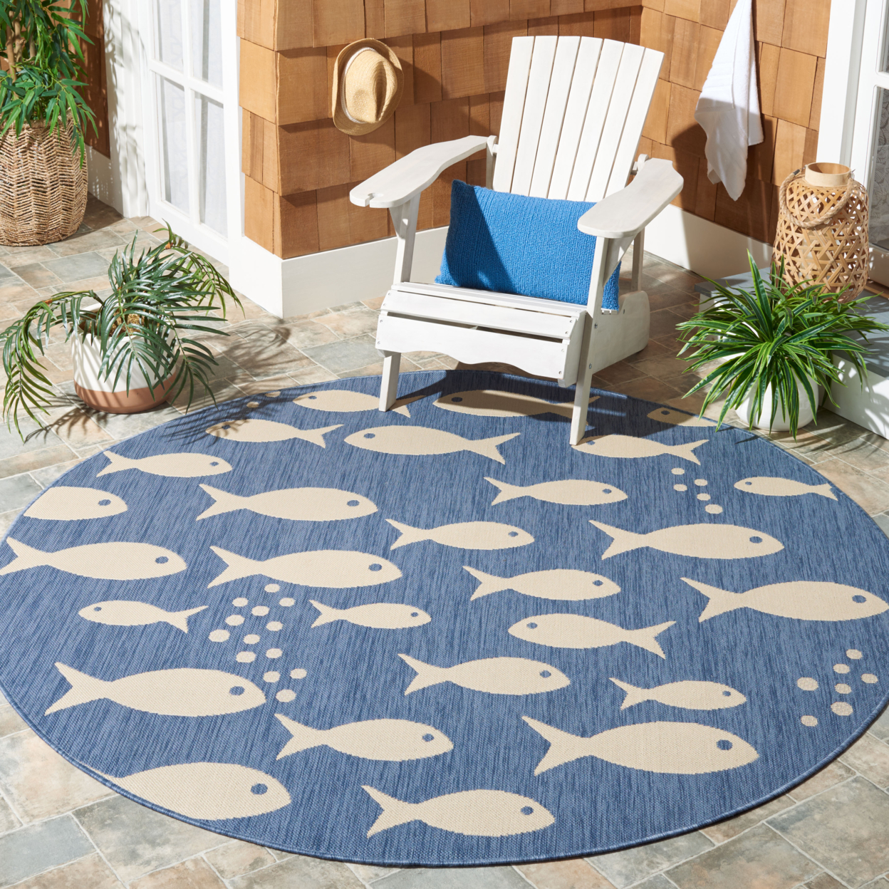 SAFAVIEH Indoor Outdoor CY6012-233 Courtyard Blue / Beige Rug