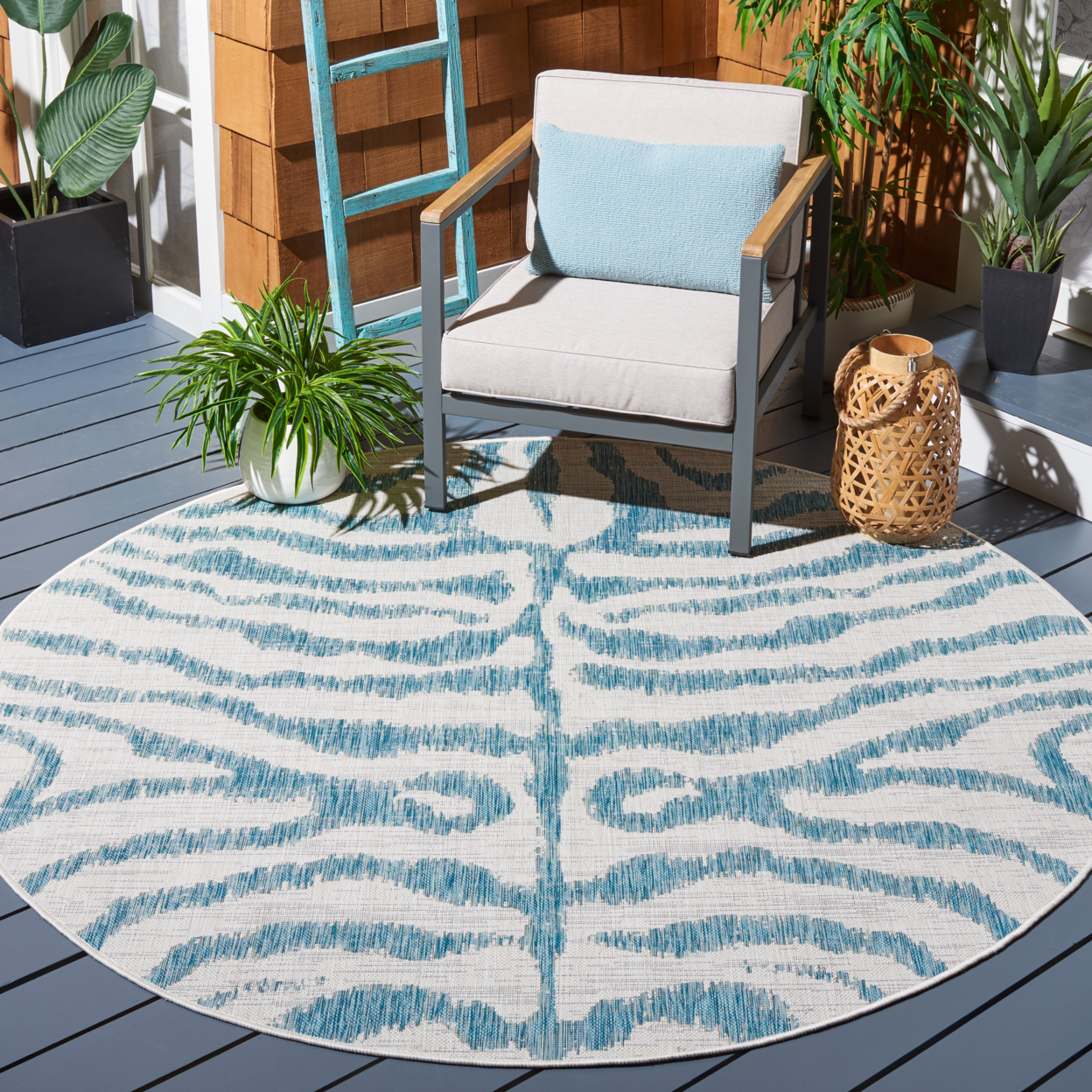 SAFAVIEH Outdoor CY8444-53612 Courtyard Ivory / Aqua Rug