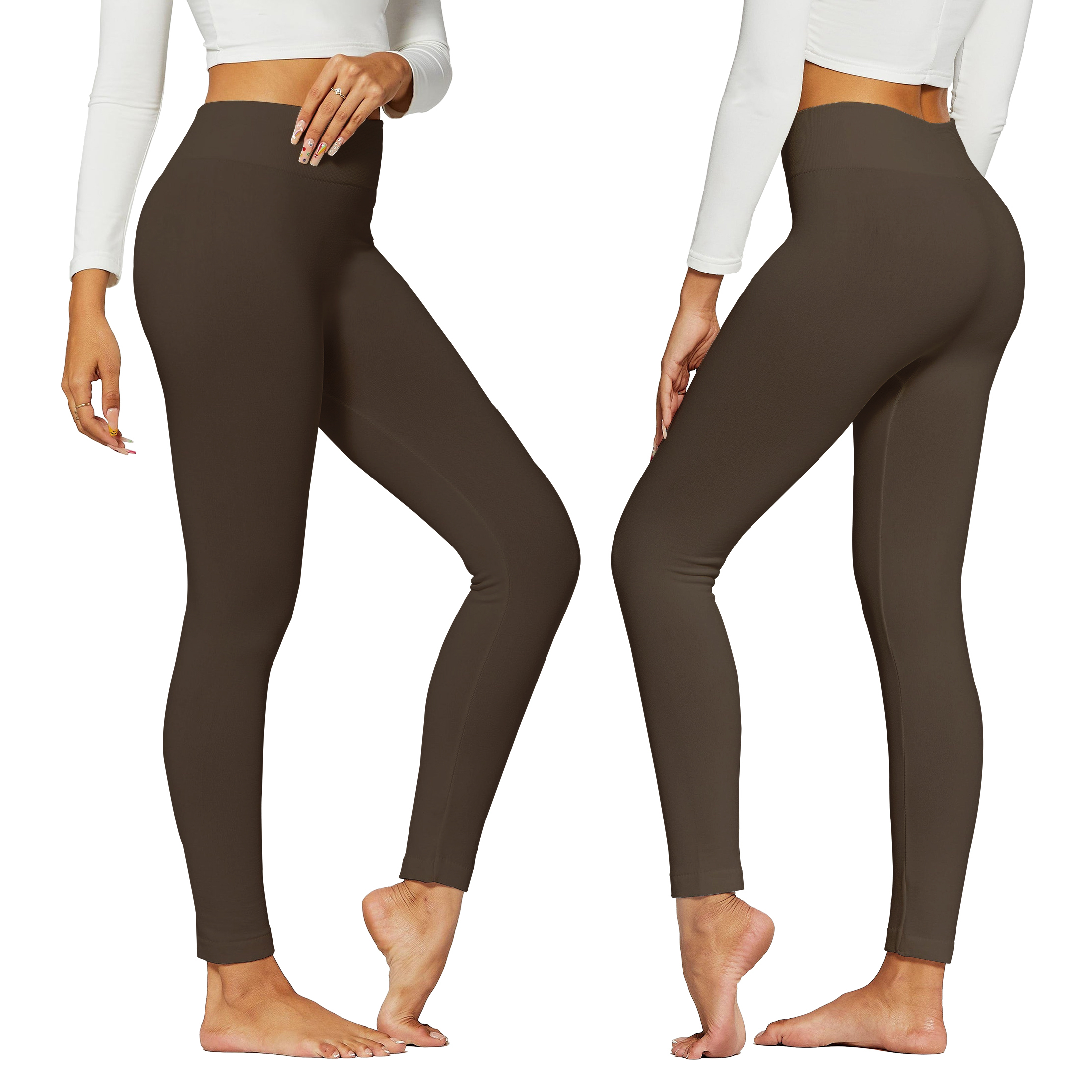 Women's Premium Quality High-Waist Fleece Lined Leggings (S-4X) - Brown, Small/Medium