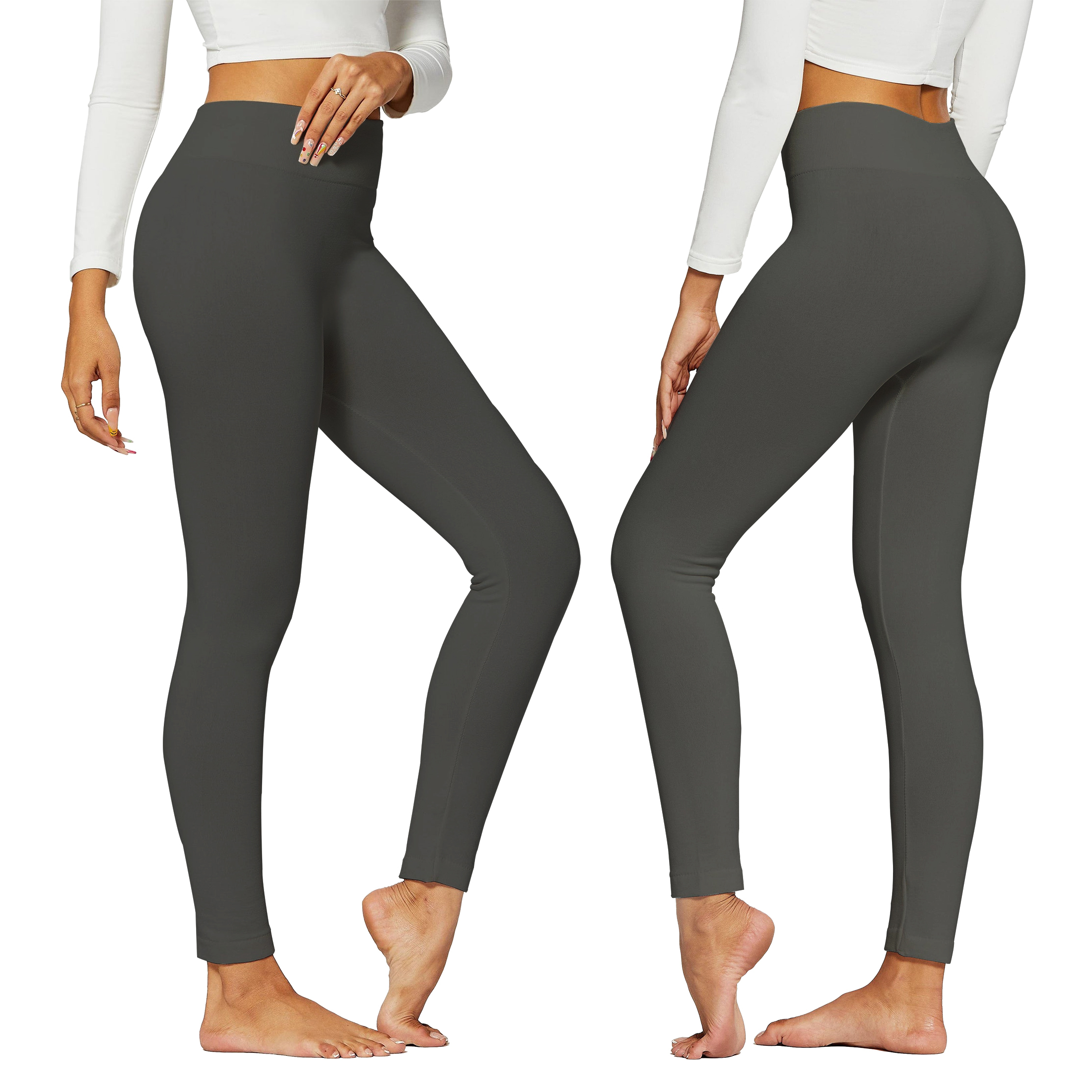 Women's Premium Quality High-Waist Fleece Lined Leggings (S-4X) - Grey, 1X/2X