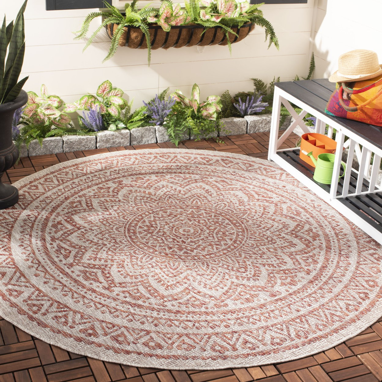 SAFAVIEH Outdoor CY8734-36512 Courtyard Lt Beige / Terracotta Rug