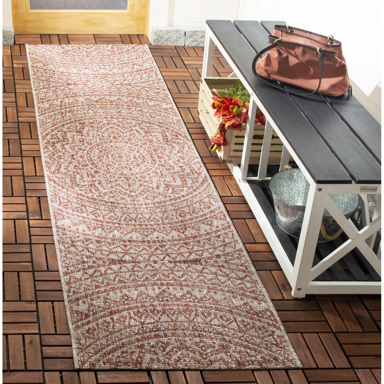 SAFAVIEH Outdoor CY8734-36512 Courtyard Lt Beige / Terracotta Rug