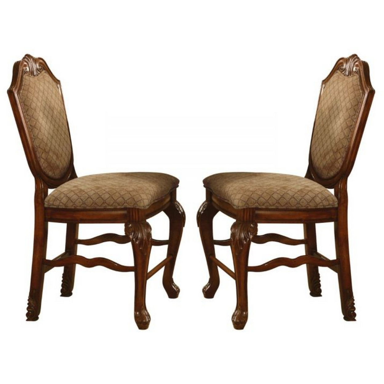 Counter Height Chair With Fabric Seat And Crown Top, Set Of 2, Brown- Saltoro Sherpi