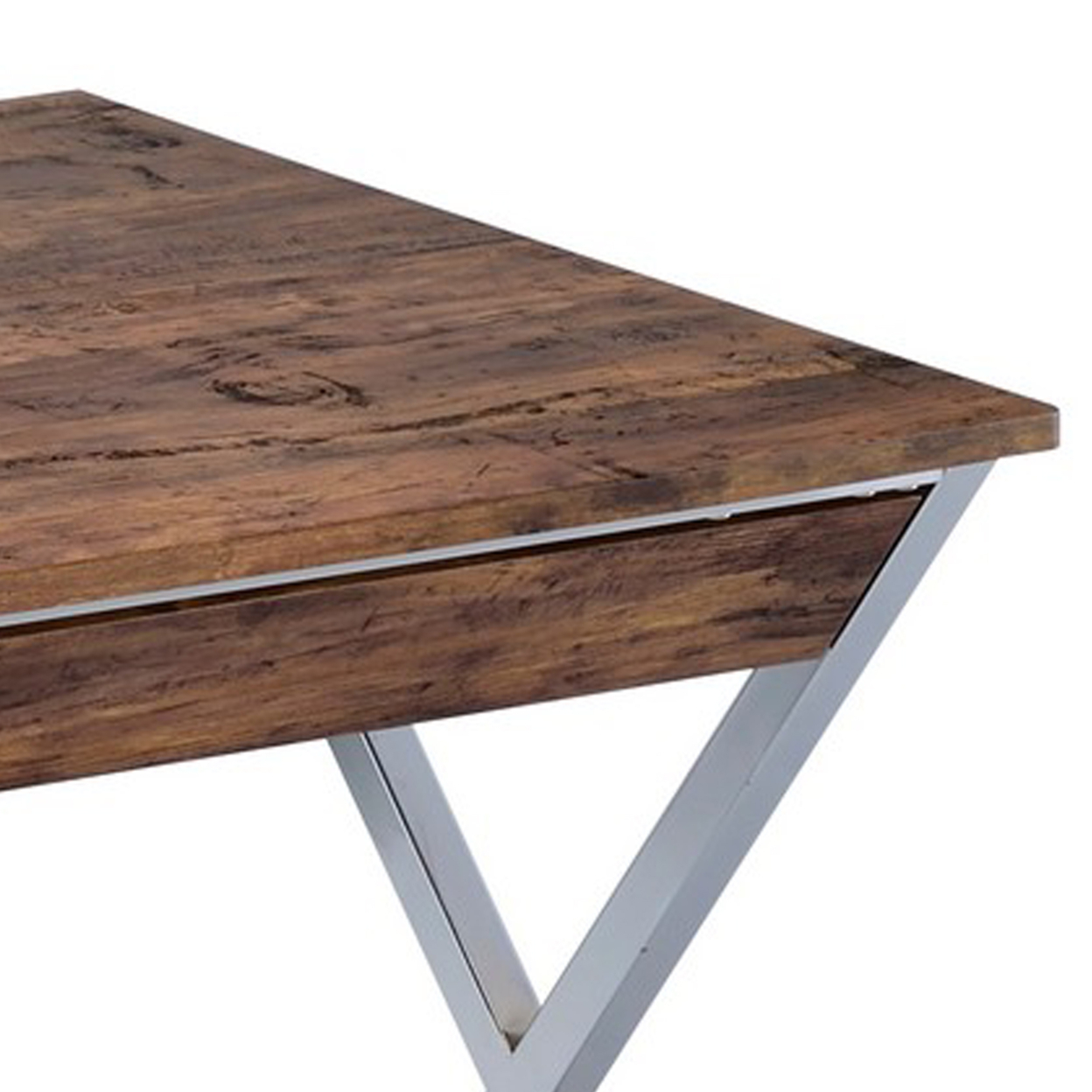 36 Inch Modern Office Desk, 2 Drawers, X Shape Frame, Wood, Oak, Chrome- Saltoro Sherpi