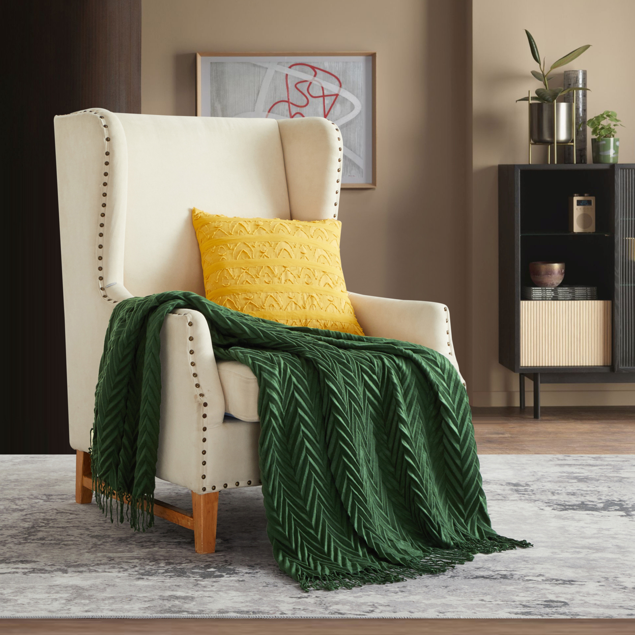 NY&C Home Doremost Zig-zag Pattern With Tassel Fringe Throw Blanket - Green