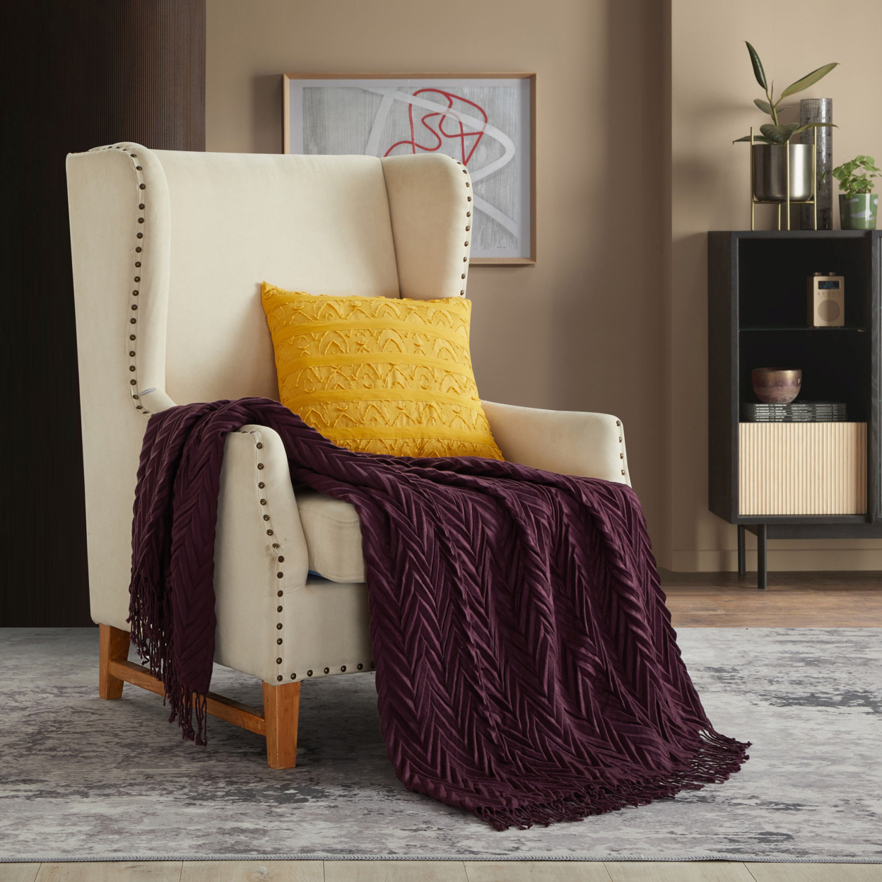 NY&C Home Doremost Zig-zag Pattern With Tassel Fringe Throw Blanket - Purple