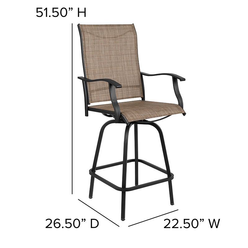 Patio Bar Height Stools Set Of 2, All-Weather Textilene Swivel Patio Stools And Deck Chairs With High Back & Armrests In Brown