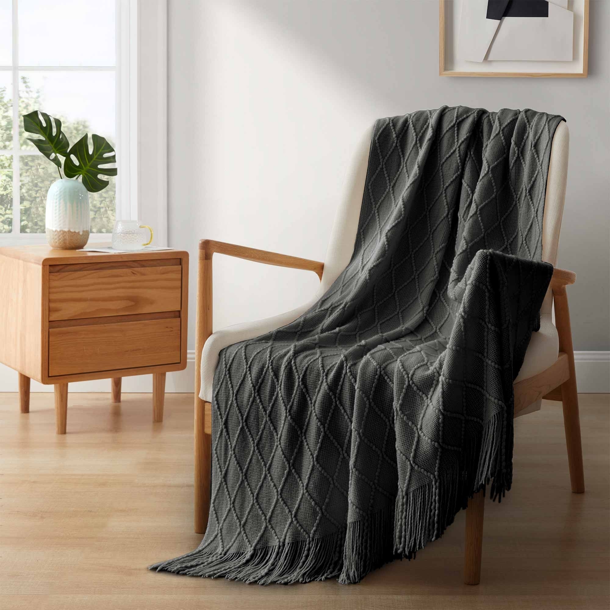 Ultra Soft Diamond Knit Throw Blanket 50x60-Perfect For Year-round Comfort - Carbon Grey, 50 In X 60 In