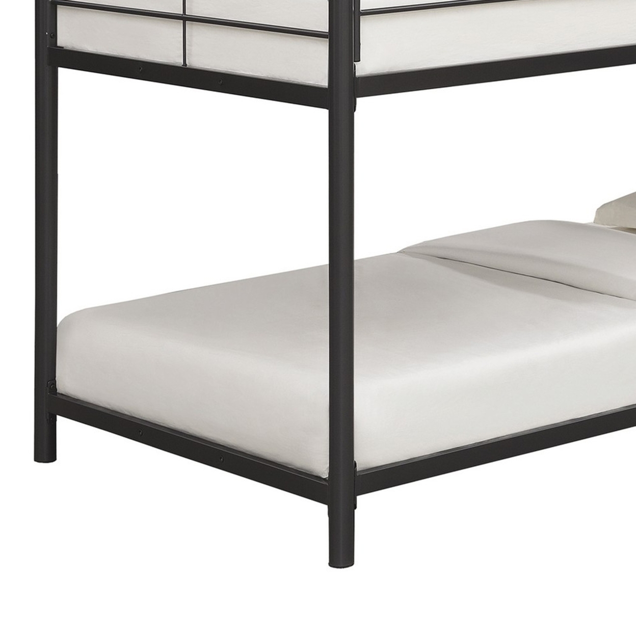 Sia 79 Inch Metal Twin Triple Bunk Bed, Guard Rails, Dual Ladder, Black