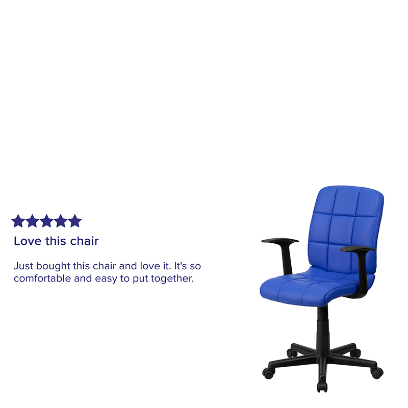 Mid-Back Blue Quilted Vinyl Swivel Task Office Chair With Arms