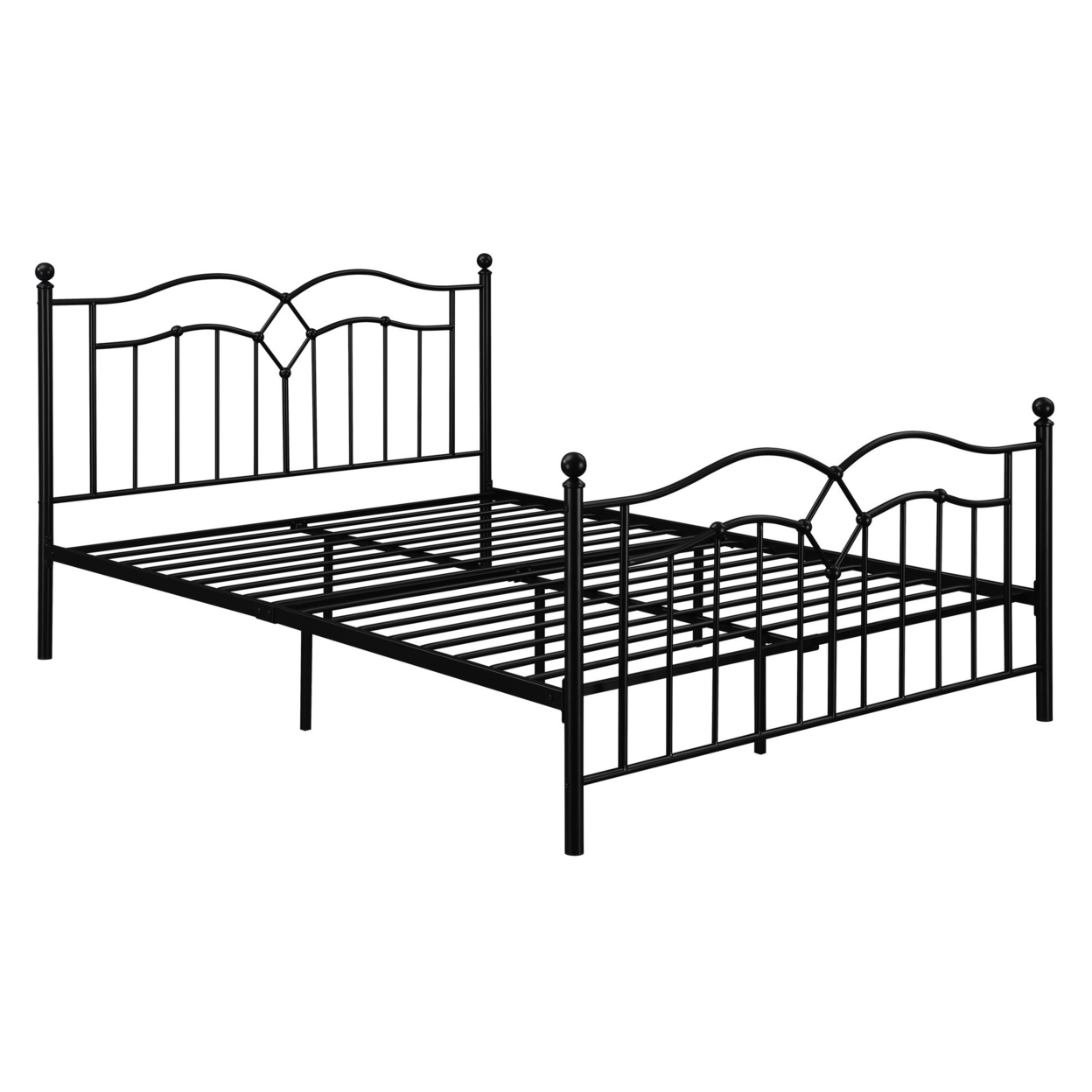 Modern Queen Size Bed, Curved Accent, Black Heavy Gauge Steel Metal Frame