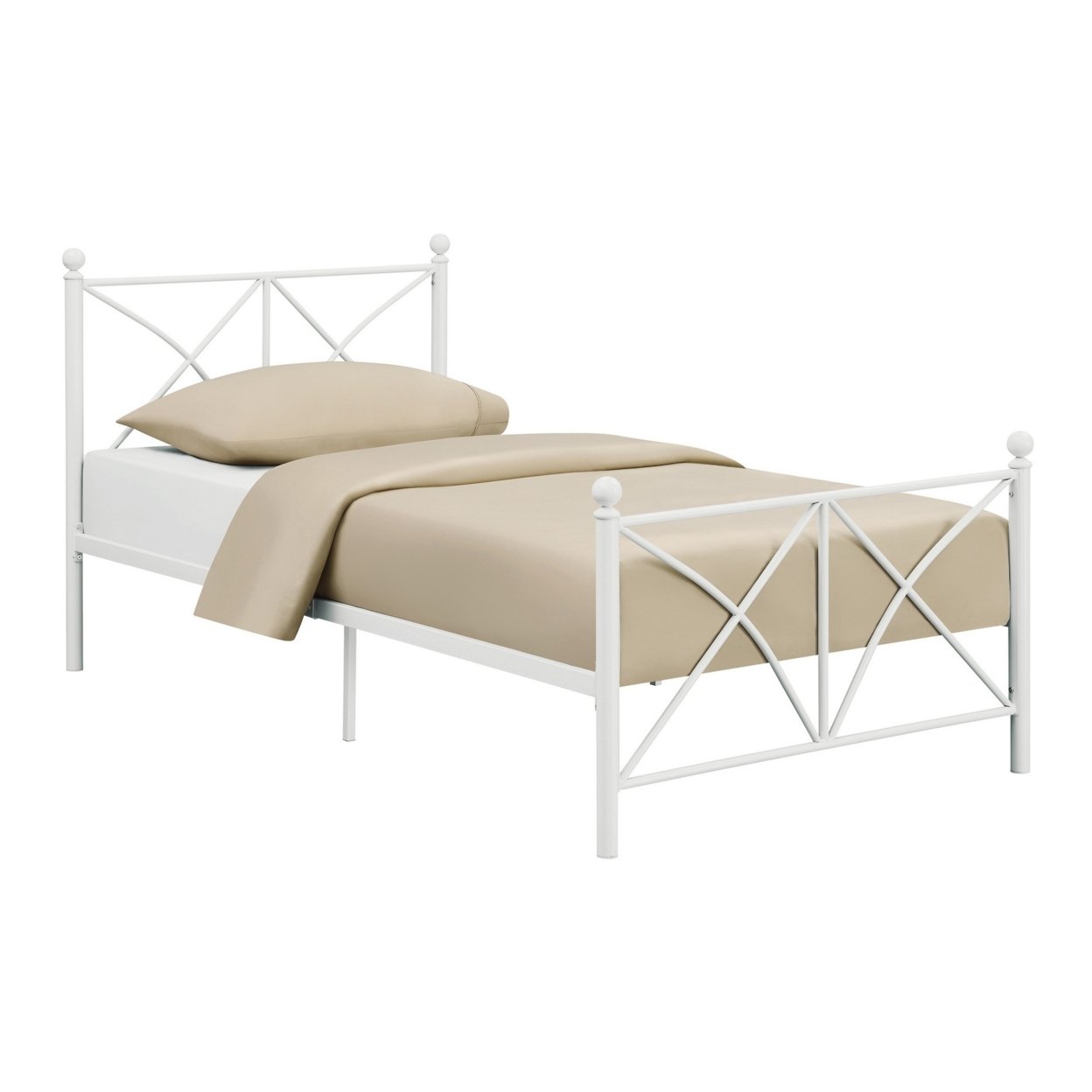Kelly Modern Full Size Bed, X Designed Frame, Rustic Style, Metal, White