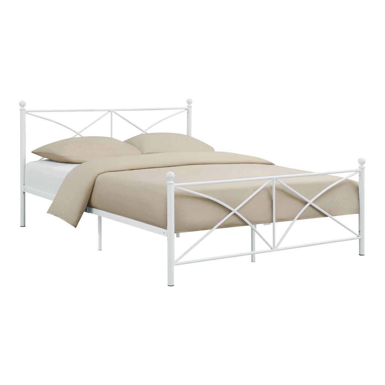 Kelly Modern Queen Size Bed, Heavy Steel Metal Frame, Matte Finished White