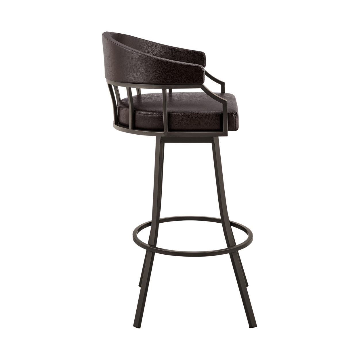 Cade 26 Inch Counter Stool, Cushioned, Swivel Chair, Faux Leather, Brown- Saltoro Sherpi