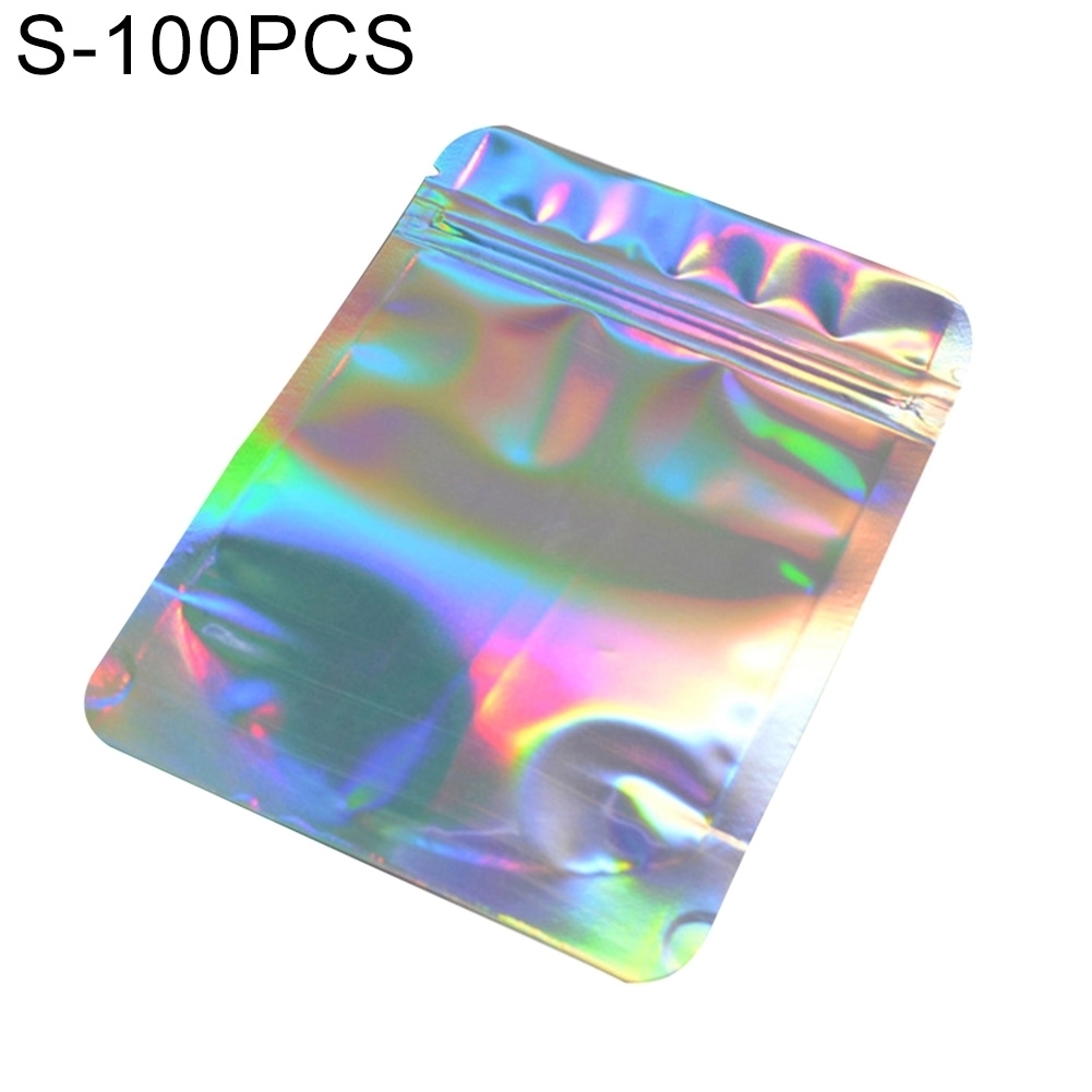 100Pcs Clear Aluminum Foil Holographic Laser Self Seal Food Storage Pouches Bags - s