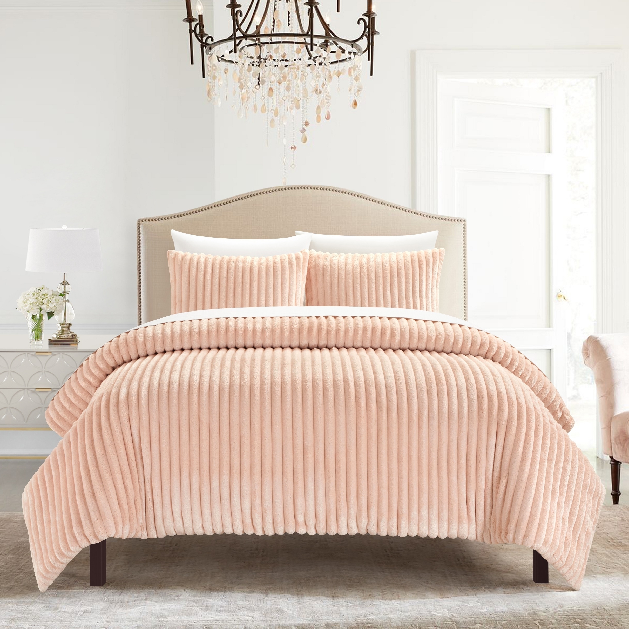 Pabrico 3 Or 2 Piece Comforter Set Microplush Channel Quilted - Blush, Twin - 2 Piece
