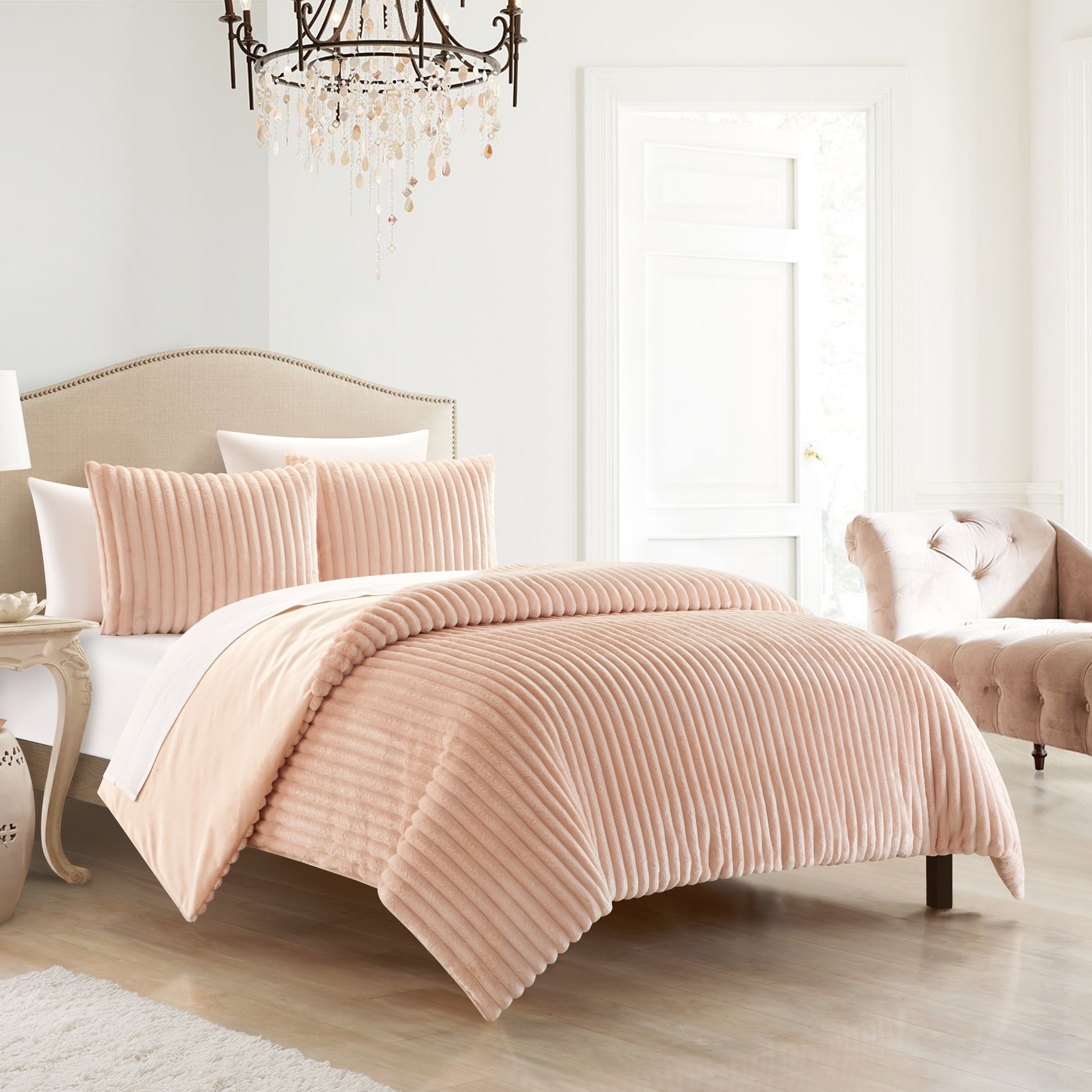 Pabrico 3 Or 2 Piece Comforter Set Microplush Channel Quilted - Blush, Queen - 3 Piece