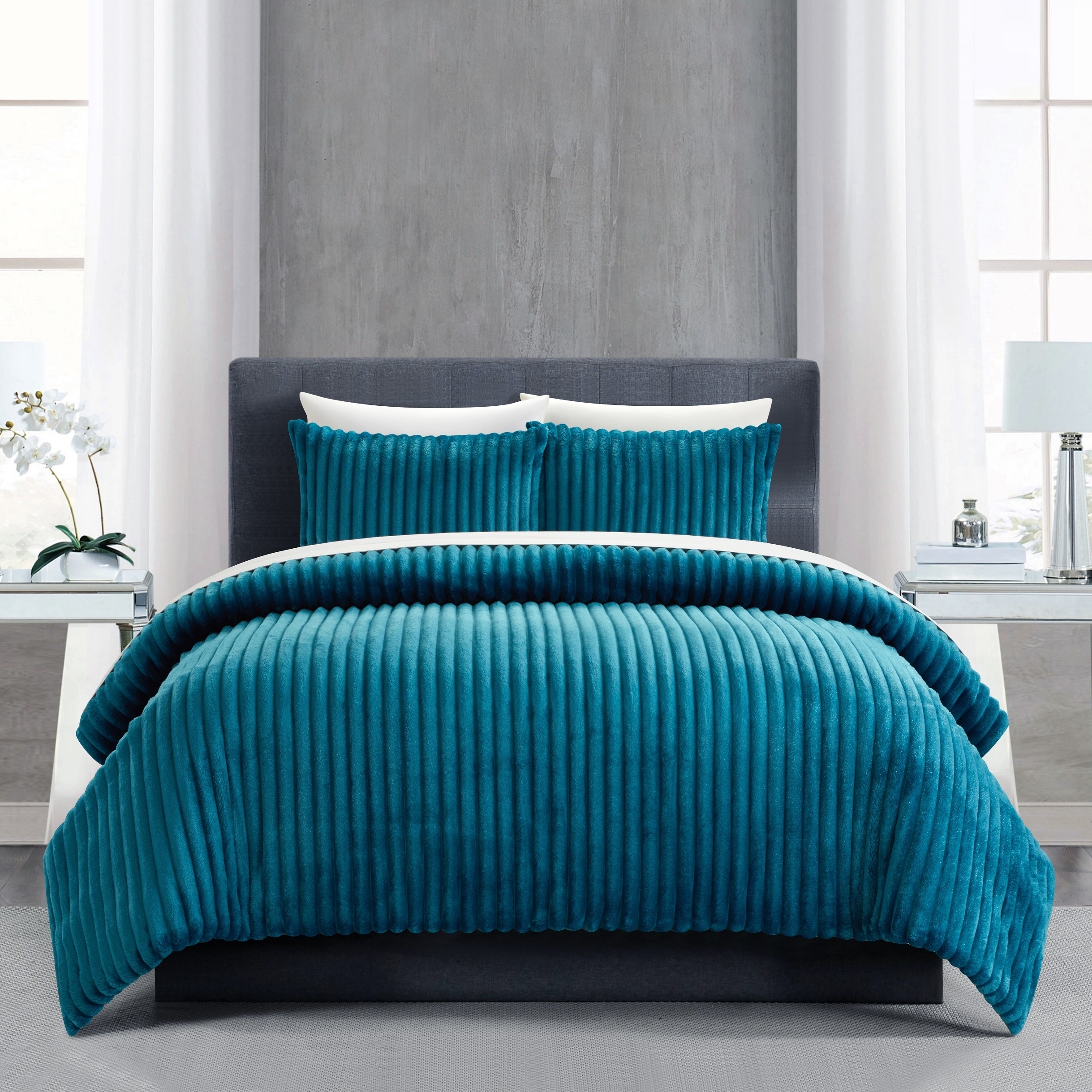 Pabrico 3 Or 2 Piece Comforter Set Microplush Channel Quilted - Teal, King - 3 Piece