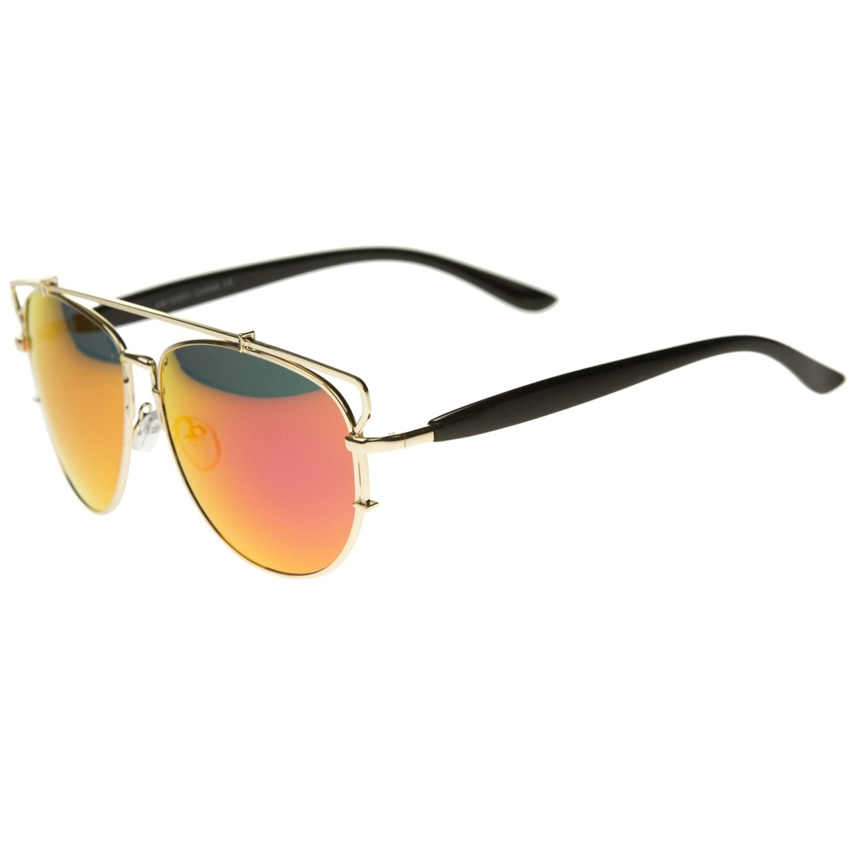 Modern Full Metal Crossbar Open Design Colored Mirror Aviator Sunglasses 58mm - Silver / Orange Mirror