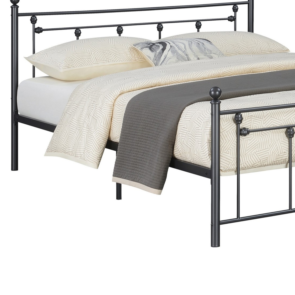 Olly Modern Queen Size Bed, Heavy Steel Metal Frame, Slatted, Matte Black