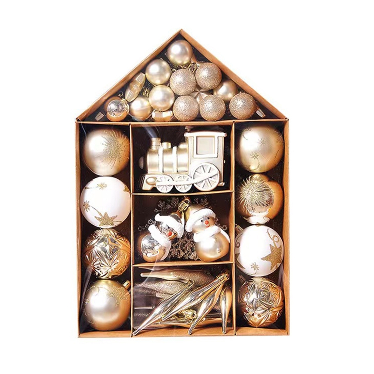 1 Set Christmas Pendant Glitter House Shape Diverse Styles Photography Props Golden Silver Color Christmas Ball for Christmas - golden