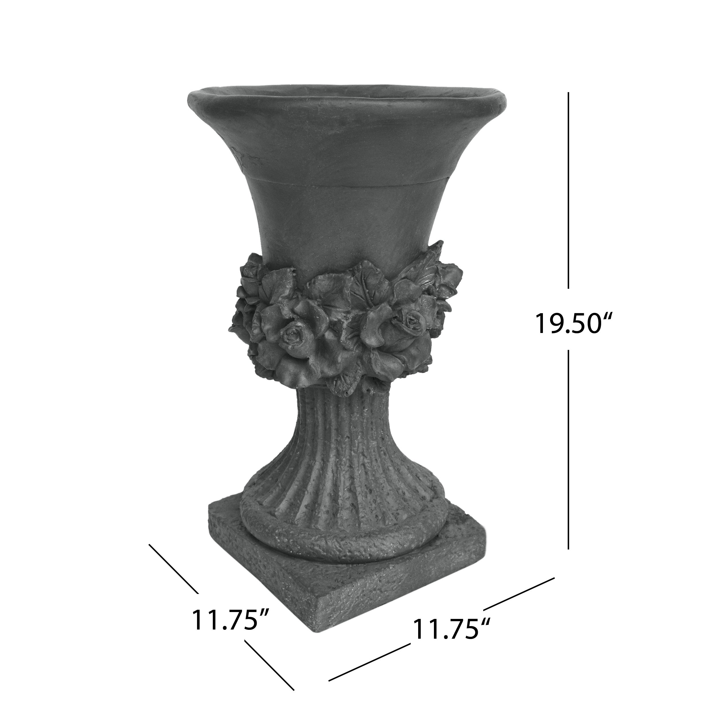Michaelia Chalice Garden Urn Planter, Roman, Botanical, Lightweight Concrete - Antique Gray