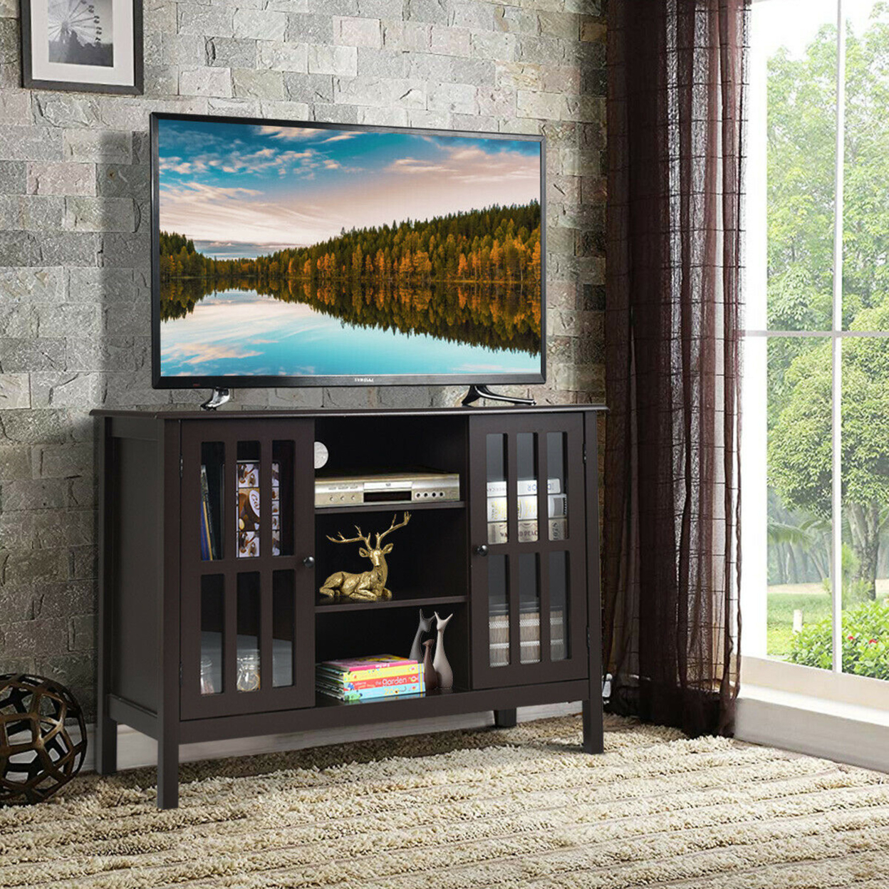 Wood TV Stand Entertainment Media Center Console For TV Up To 50'' Brown