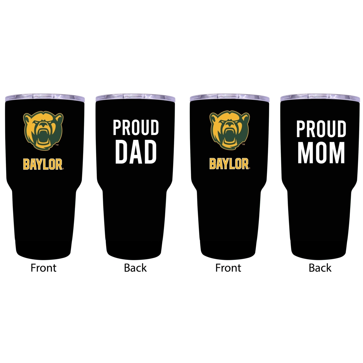 Baylor Bears Proud Mom And Dad 24 Oz Insulated Stainless Steel Tumblers 2 Pack Black.