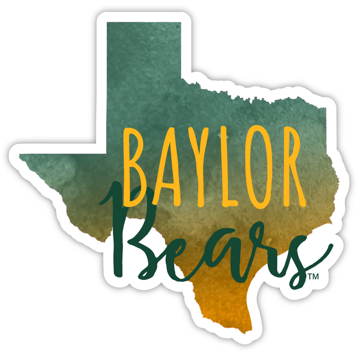 Baylor Bears Watercolor State Die Cut Decal 4-Inch