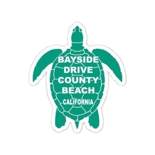 Bayside Drive County Beach California Souvenir 4 Inch Green Turtle Shape Decal Sticker