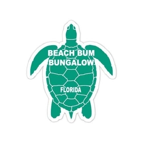 Beach Bum Bungalow Florida 4 Inch Green Turtle Shape Decal Sticker