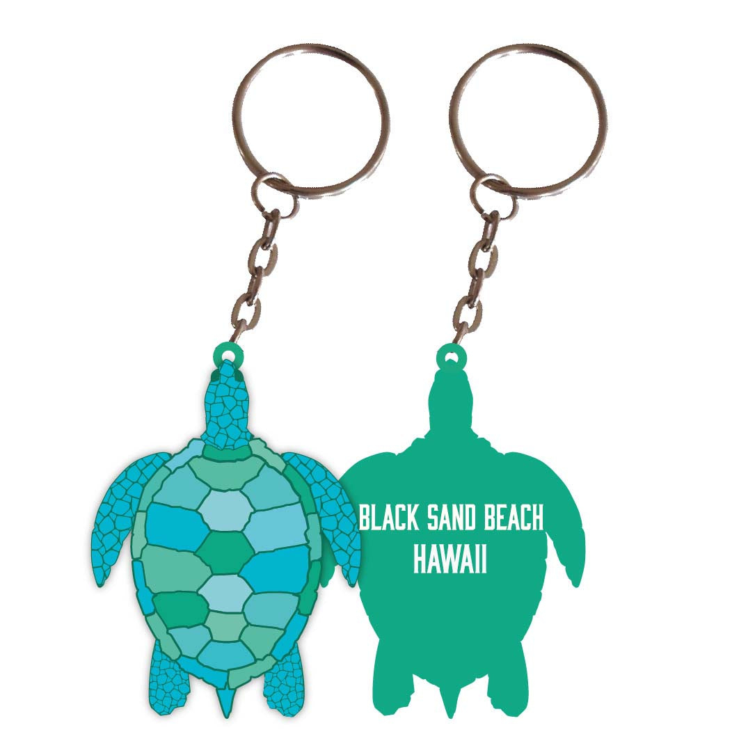 Black Sand Beach Hawaii Turtle Metal Keychain